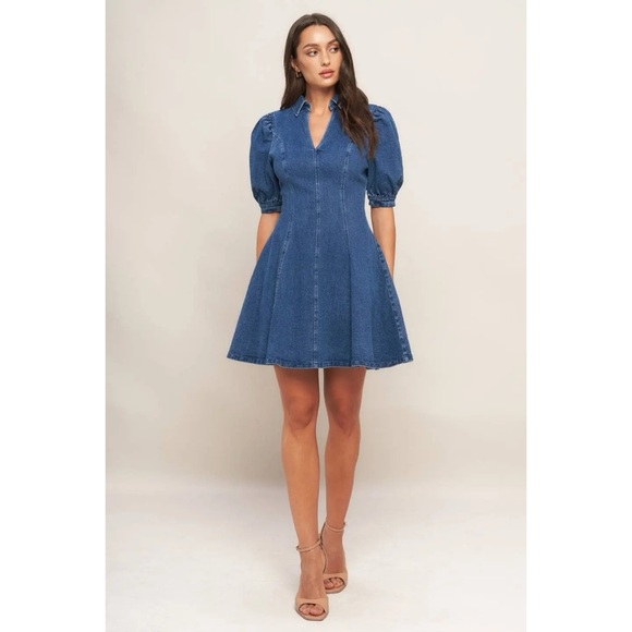 Denim Puff Sleeve Mini Dress - Picture 3 of 3